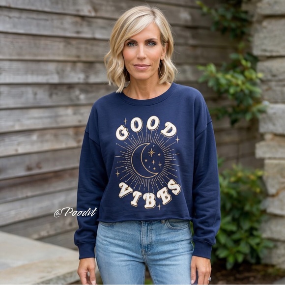 Peach Love California Tops - PEACH LOVE CALIFORNIA Good vibes navy blue top sz medium and large